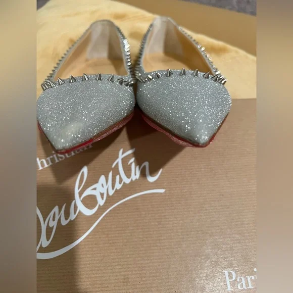 Christian Louboutin Silver Glitter Anjalina Spike Flats - Picture 5 of 7
